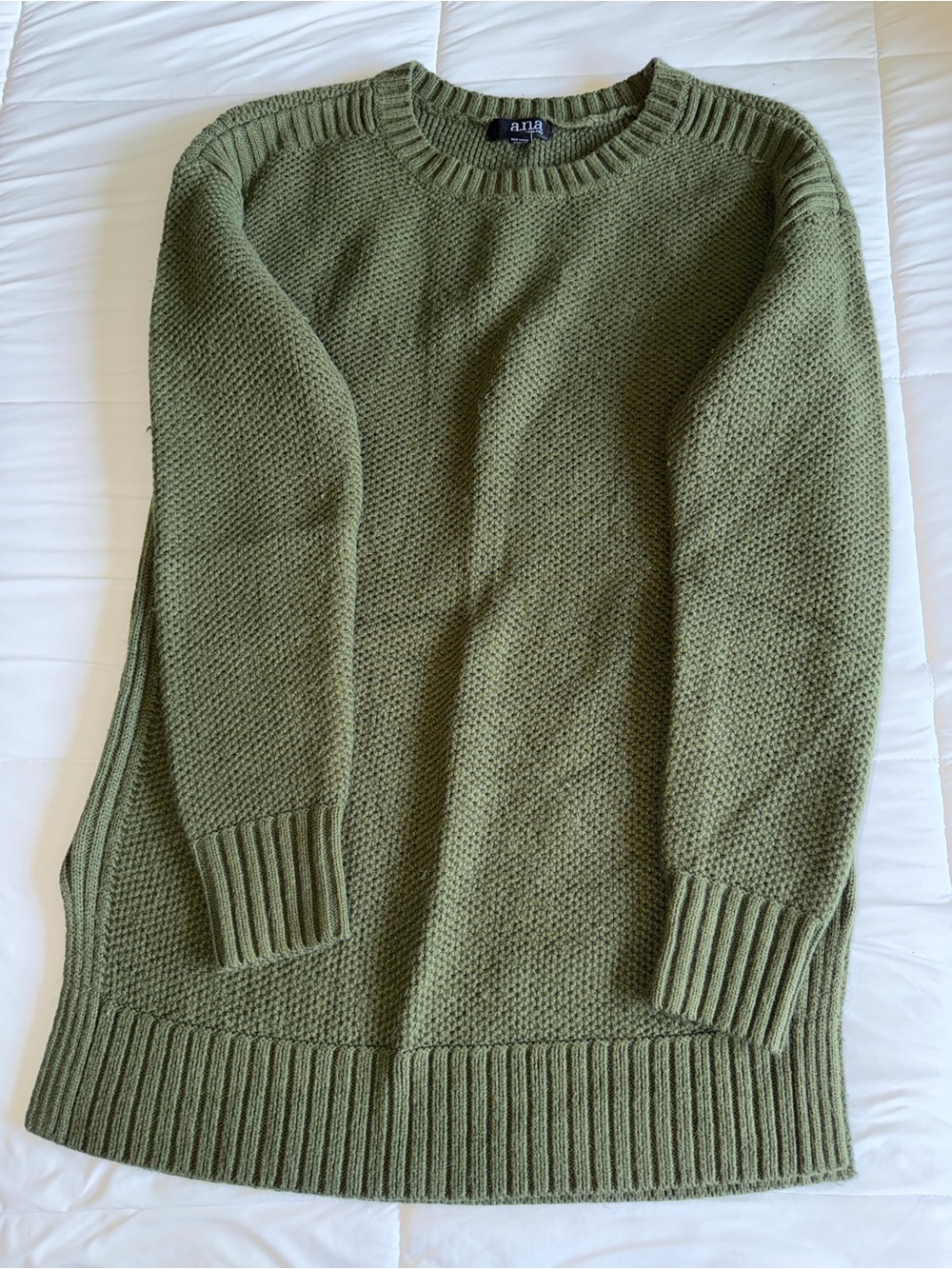a.n.a Olive Green Textured Crewneck Sweater
